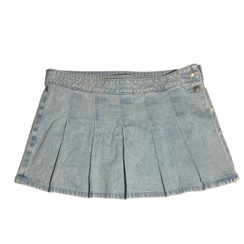 American Eagle Outfitters Light Blue Pleated Denim Mini Skirt